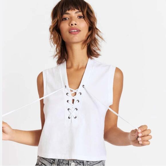 AMO Aviva White Lace Up Front Tank Top size XS - Picture 1 of 5